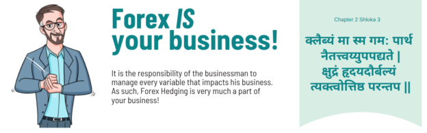It is the responsibility of the businessman to manage every variable that impacts his business. As such, Forex Hedging is very much a part of your business!
